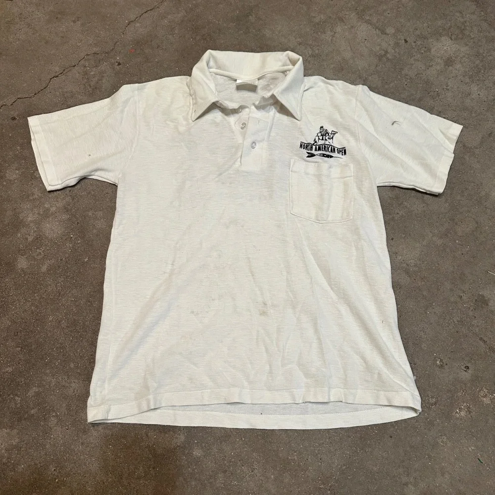 Stedman Polo Shirt Men M White 1982 North American Open Dart Tournament‎ Vintage